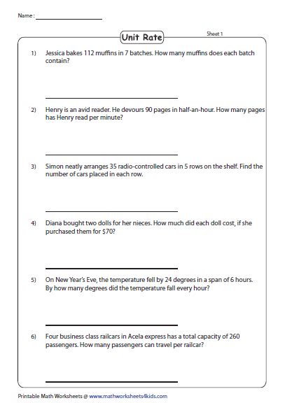 unit rate word problems worksheet with answers pdf grade 7