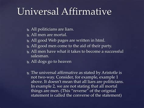 universal affirmative proposition examples