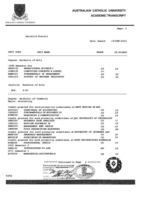 university transcript sample pdf
