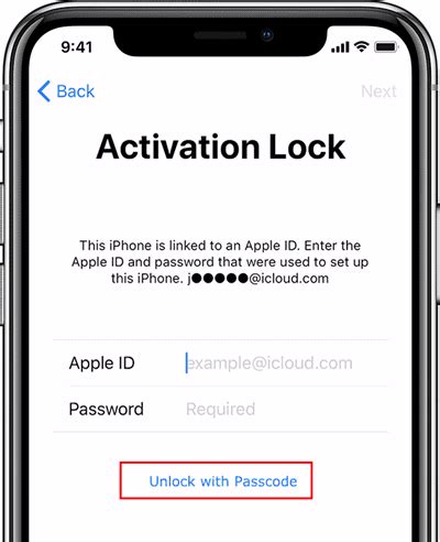 unlock with passcode activation lock
