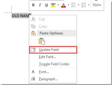update all field codes in word