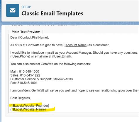 use custom label in email template salesforce