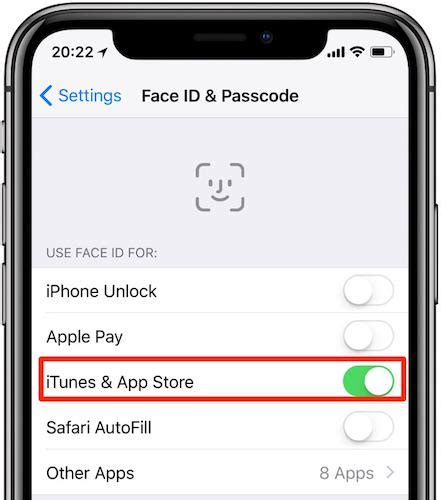 use face id instead of passcode for app store