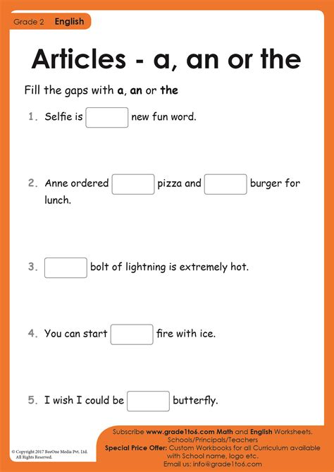 use of articles with examples for class 2