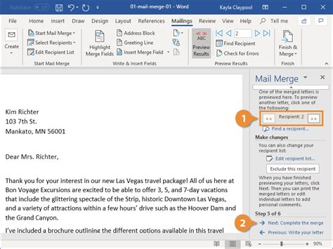 use of mail merge in ms word with example