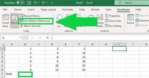 use relative references excel macro