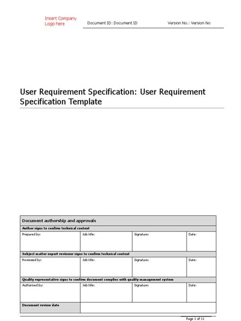 user requirement specification example pdf