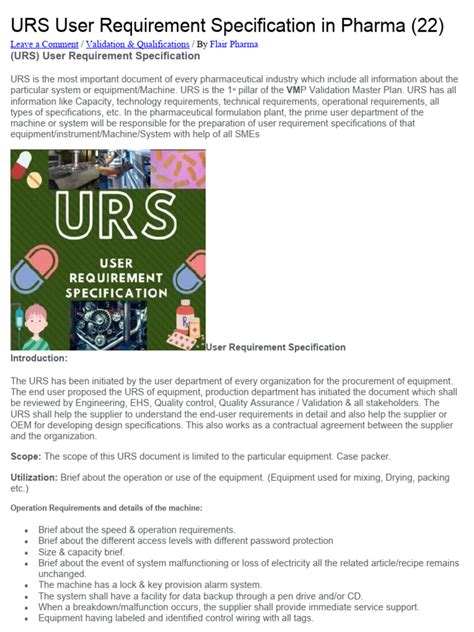 user requirement specification in pharma pdf