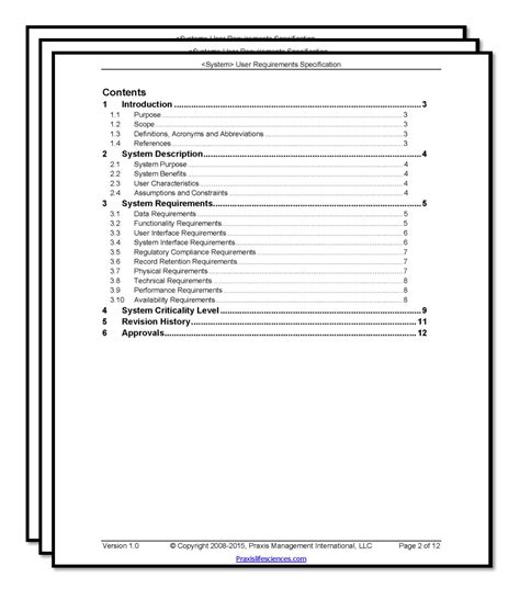 user requirement specification template
