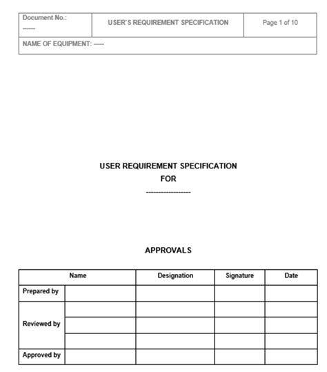 user requirement specification template medical device