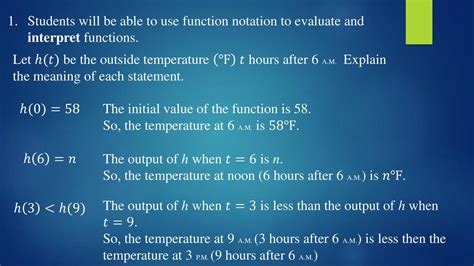using function notation to evaluate and interpret