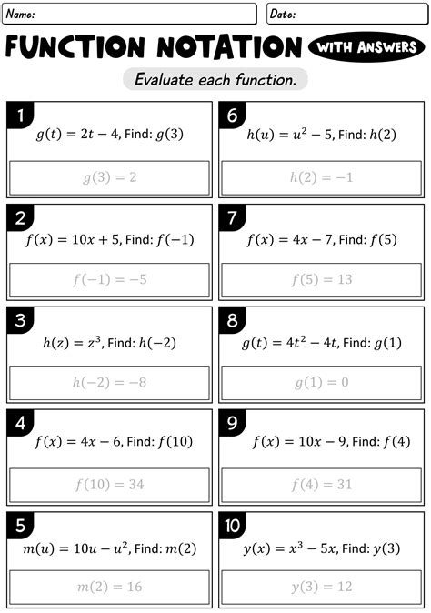 using function notation worksheet
