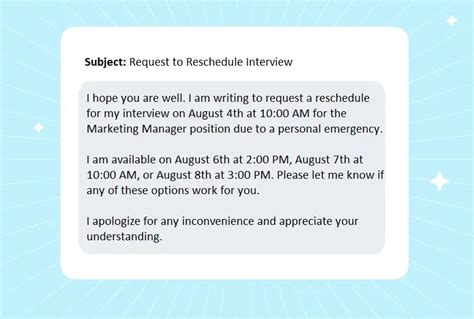 valid reasons for rescheduling interview example