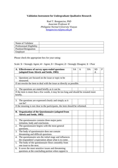 validated questionnaire examples in research