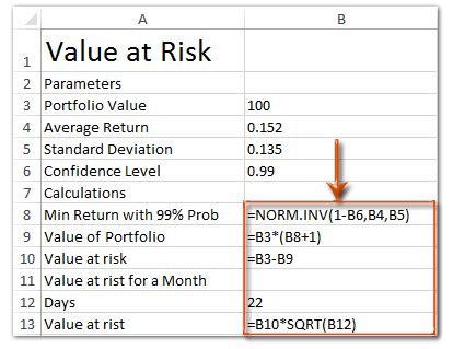 value at risk formula excel