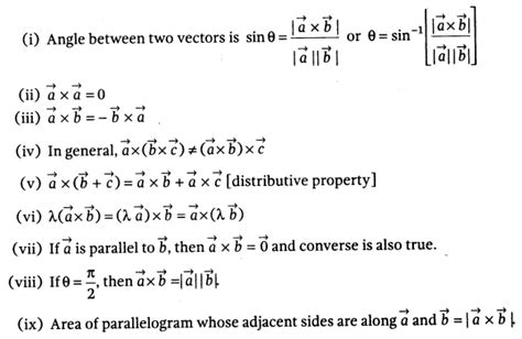 vector formulas class 12th