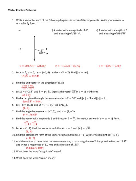 vector practice problems with answers pdf