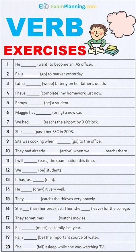 verb form exercises with answers for class 10