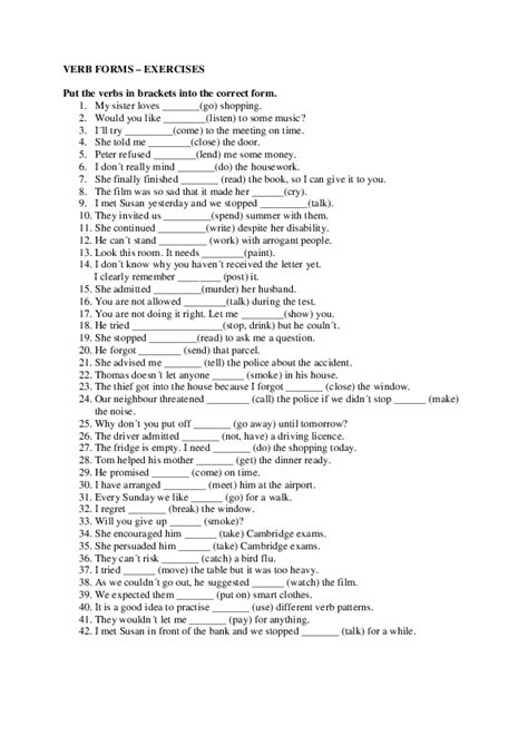 verb form exercises with answers pdf grade 7