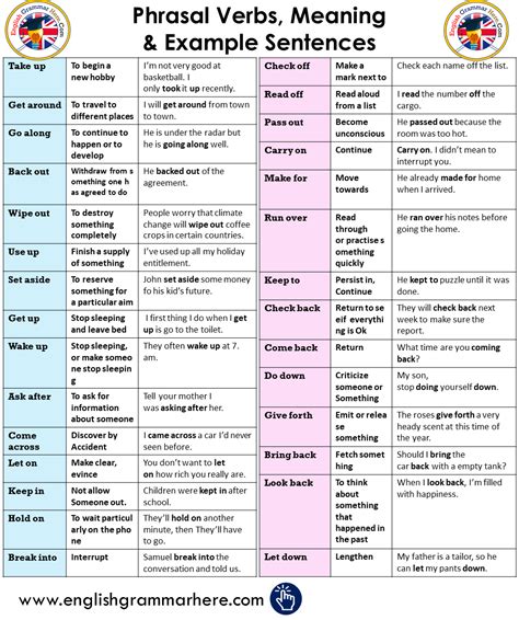 verb meaning and examples sentences