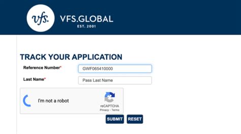 vfs application reference number