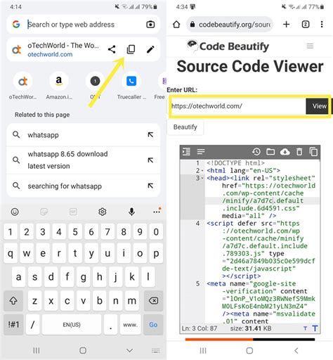 view page source code in mobile