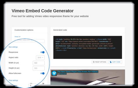 vimeo embed code options