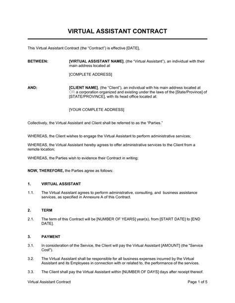 Virtual Assistant Contract Template Free