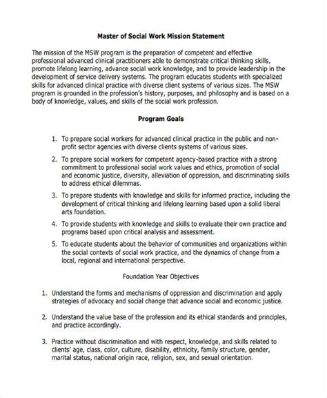 vision statement examples for social work