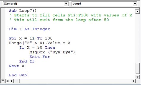 visual basic excel for loop example