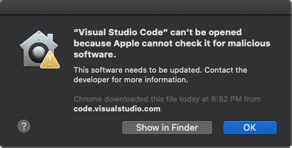 visual studio code cannot be opened mac