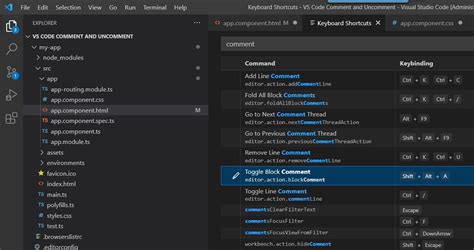 visual studio code hotkey comment