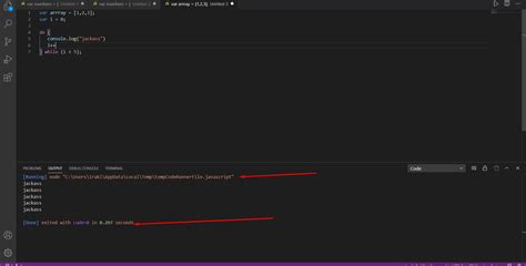 visual studio code output not showing javascript