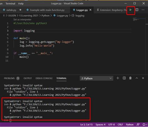 visual studio code python code not running