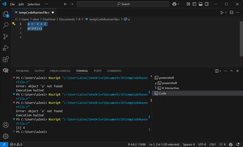 visual studio code run selected lines powershell
