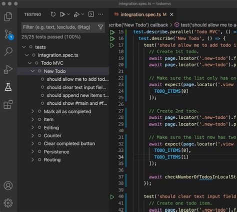 visual studio code run tests