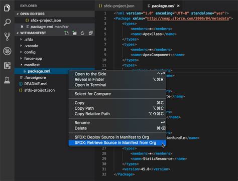 visual studio code salesforce retrieve source from org