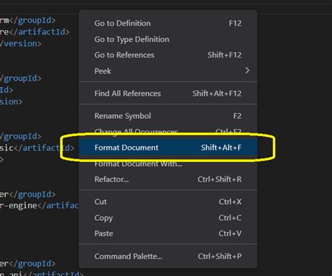 visual studio code shortcut to format code
