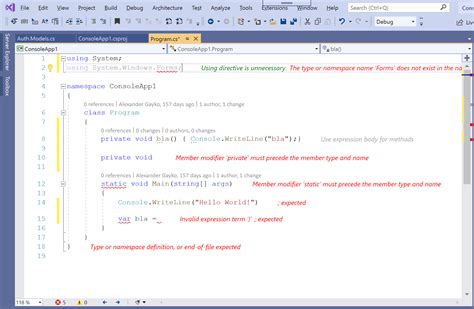 visual studio show errors in code