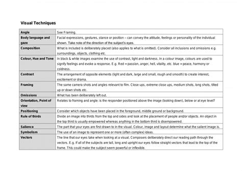 visual techniques examples english