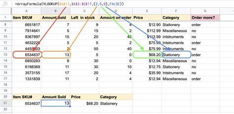 vlookup array formula google sheets