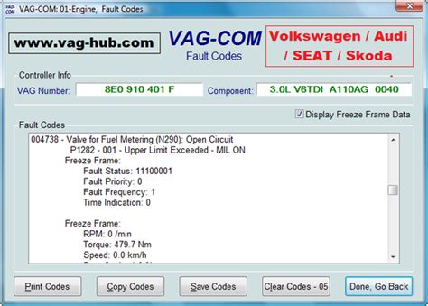 vw trouble code list
