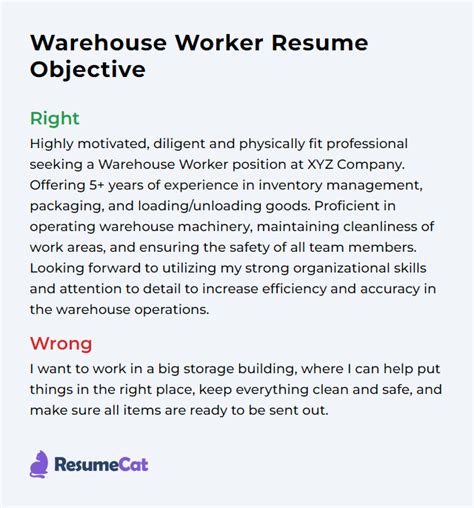 warehouse career objective examples