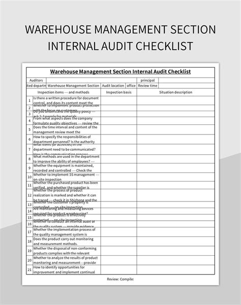 warehouse checklist template excel pdf