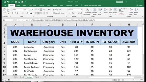 warehouse inventory excel formulas