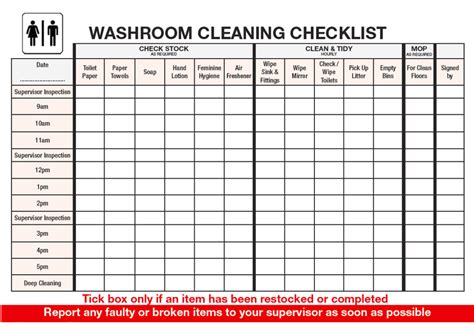 washroom checklist format in excel pdf download