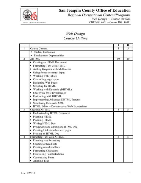 web design course outline