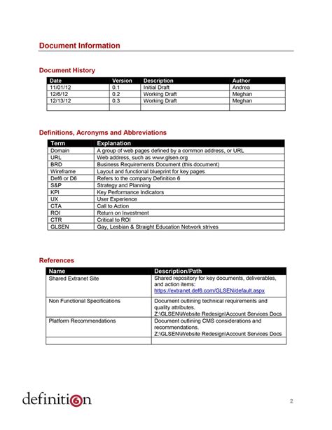 web design requirements document sample