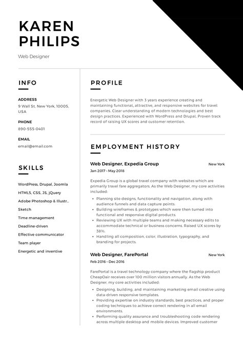 web designer cv example