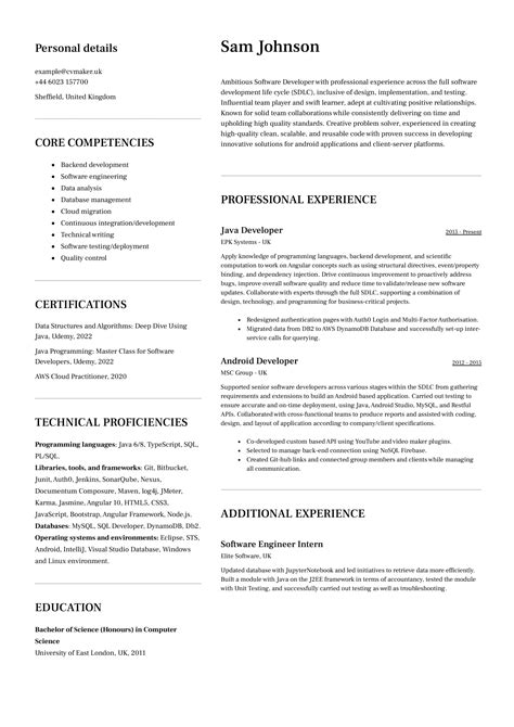 web developer cv example uk